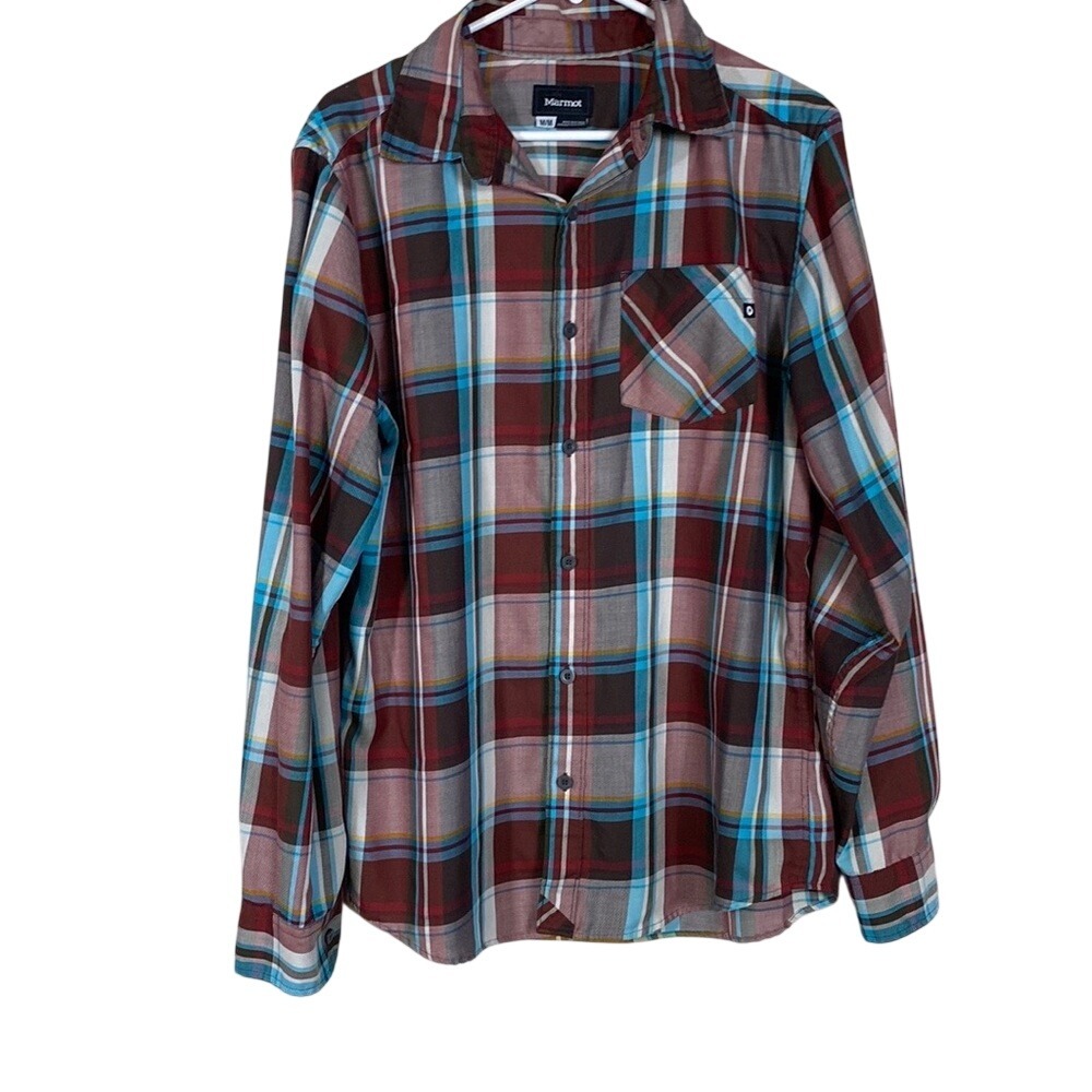 Marmot Men's medium Long Sleeved Plaid Flannel Shirt